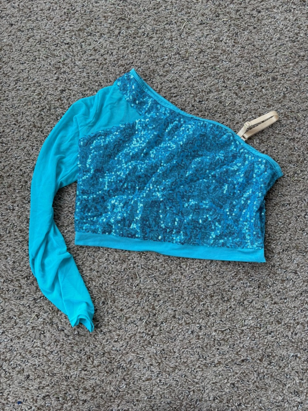 Kids Sequin One-Shoulder Dance Top - Teal